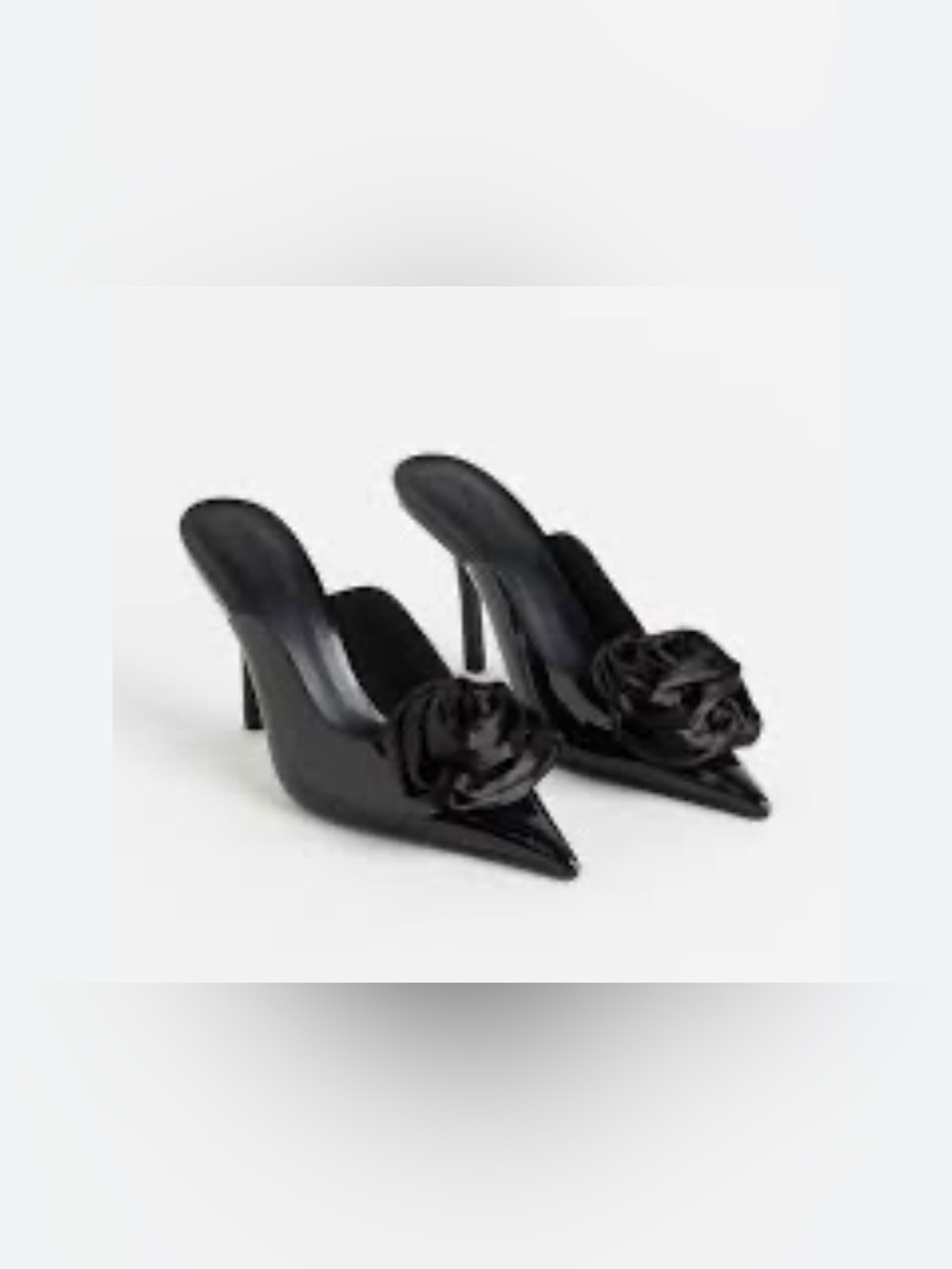 H&M Black Pointed Rosette Mules